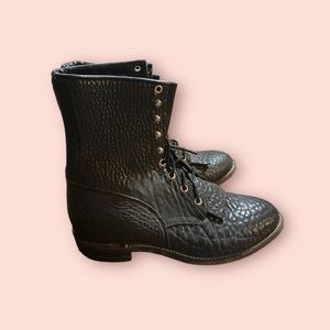 Justin Vintage Black Textured Leather Kiltie Boot
